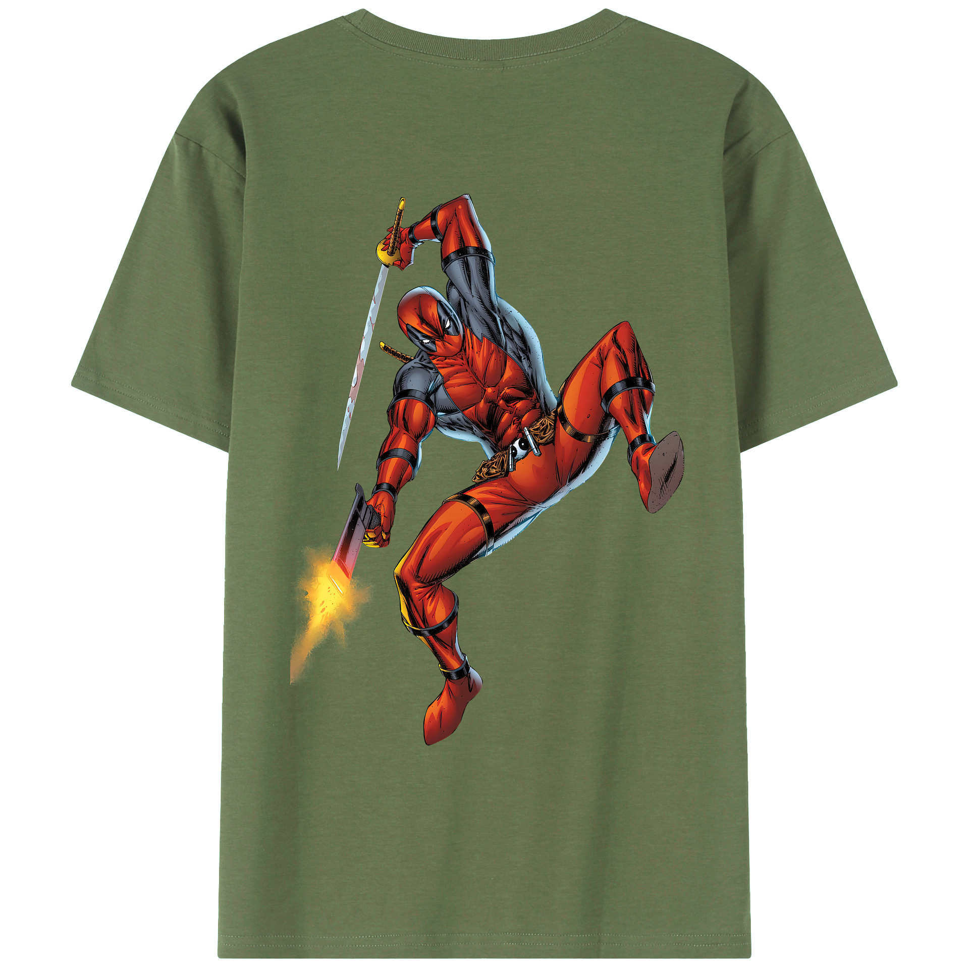 （画像用） Deadpool デッドプール 綿100％ メンズ半袖Tシャツ（バックプリント） 通気性